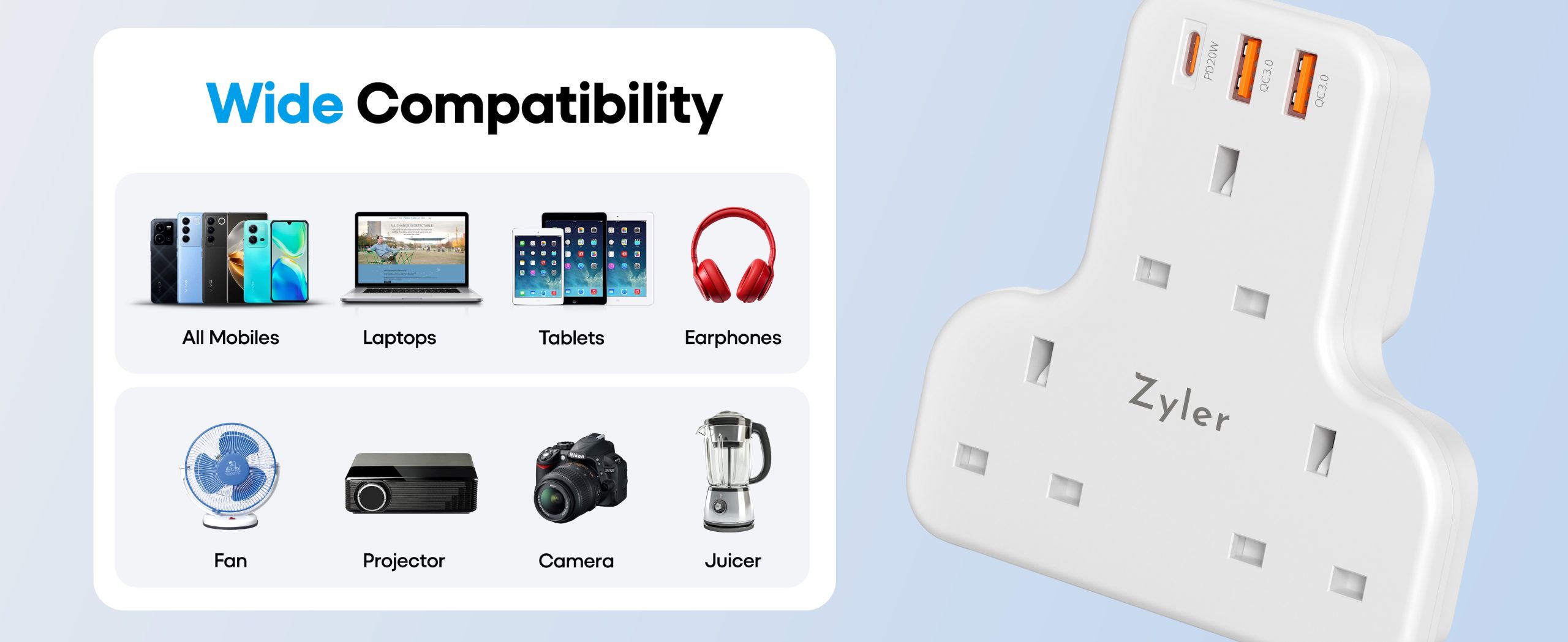 Product name: Zyler 6-in-1 UK Plug Extender: 3250W Surge Protector, 3 AC + PD 20W USB-C & Dual QC3.0 Ports - Image 5