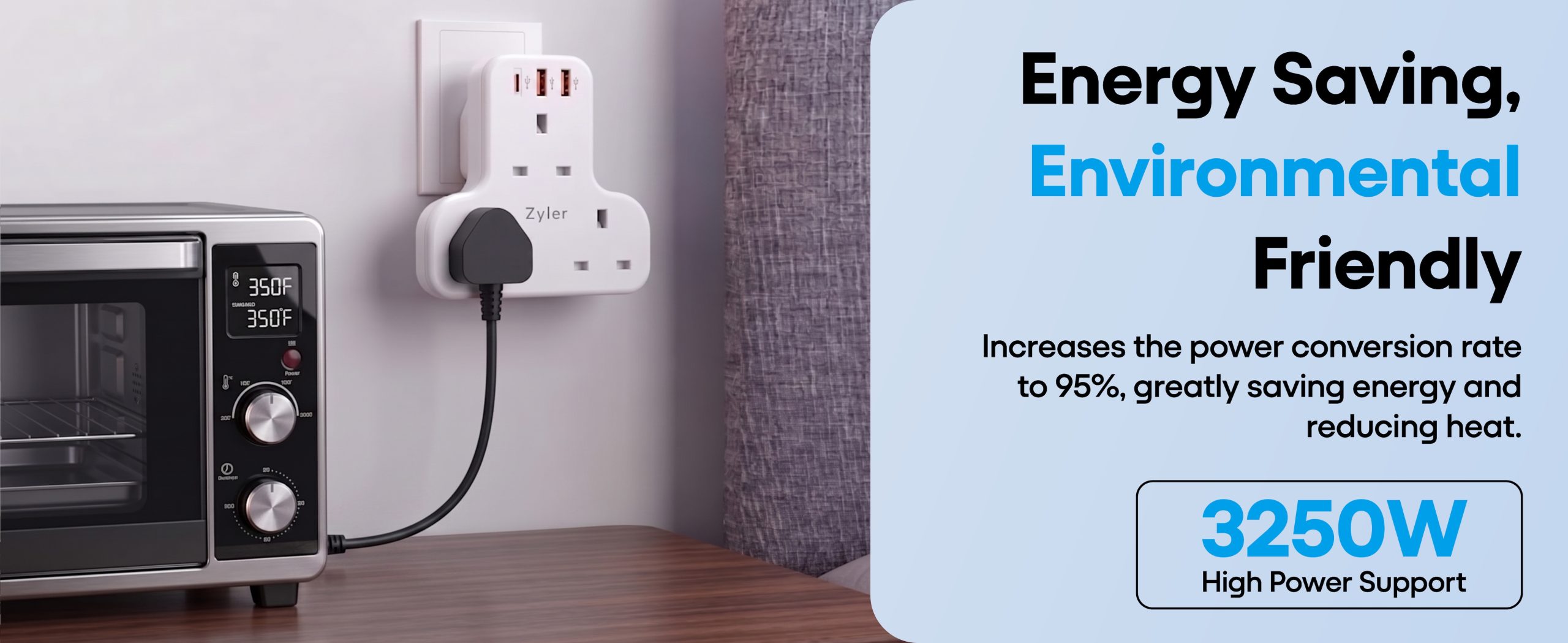 Product name: Zyler 6-in-1 UK Plug Extender: 3250W Surge Protector, 3 AC + PD 20W USB-C & Dual QC3.0 Ports - Image 4