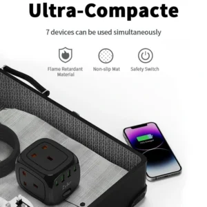 7-in-1 Charging Station Power Strip with 3 AC Outlets & 4-Port USB Fast Charger (2 USB-C), 2 Meter Cord