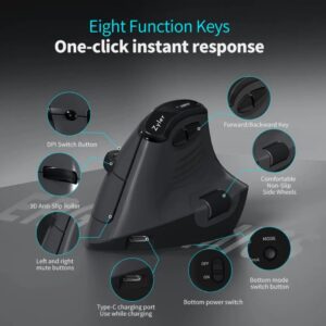 Zyler Ergonomic Vertical Mouse - Wireless Tri-Mode, Dual-Wheel, OLED Display